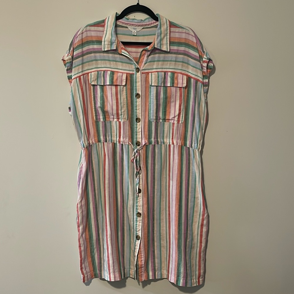 Striped Linen Blend Pocket Dress